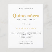 PAPER Gold Black Text Quinceañera Birthday Einladu