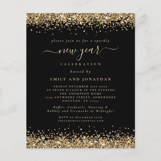 PAPER Gold Glitzer Black Silvester Party Flyer (Vorne)