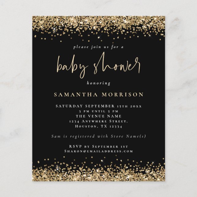 PAPER Gold Glitzer Girl Boy Babydusche schwarz Flyer (Vorne)