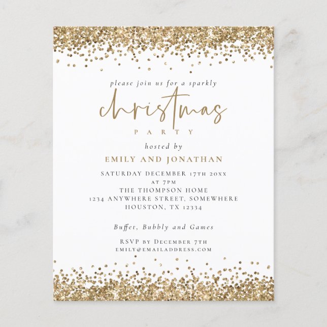 PAPER Gold Glitzer Script Weihnachts-Party Einladu Flyer (Vorne)