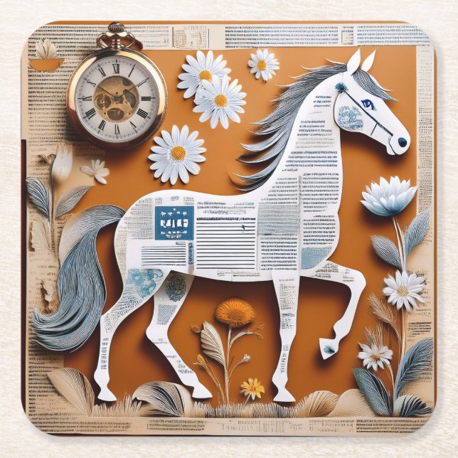 paper horse coaster rechteckiger pappuntersetzer (Vorderseite)