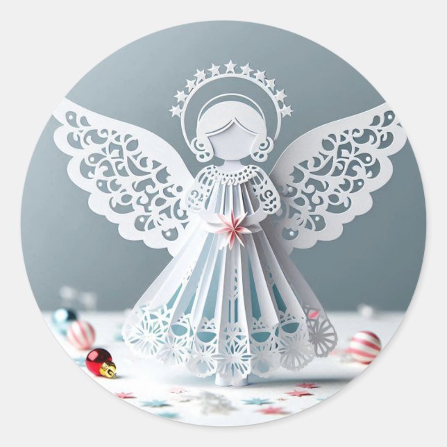 Paper Lace Angel Christmas Crafts Art Runder Aufkleber (Vorderseite)