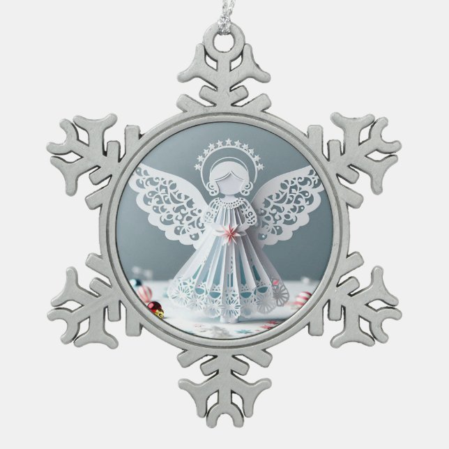 Paper Lace Angel Christmas Crafts Art Schneeflocken Zinn-Ornament (Vorderseite)