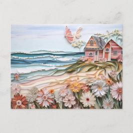 paper layer art beach house in soft colors postkarte