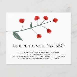PAPER  Minimalist Red Florals 4th July BBQ Invite Flyer
