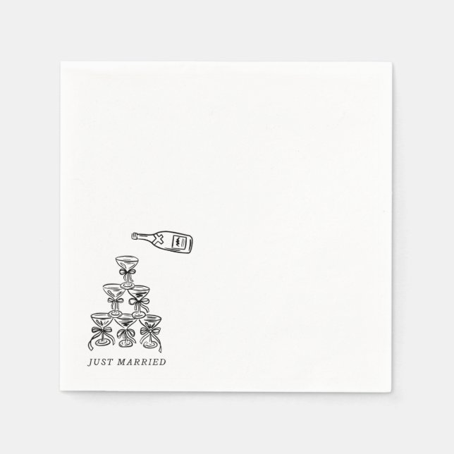 Paper Napkin - Champagner Tower Just Married Serviette (Vorderseite)