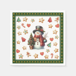 Paper Napkin Cocktail Snowman Christmas Cookies Serviette