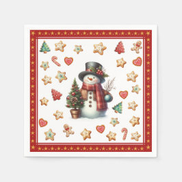 Paper Napkin Cocktail Snowman Christmas Cookies Serviette