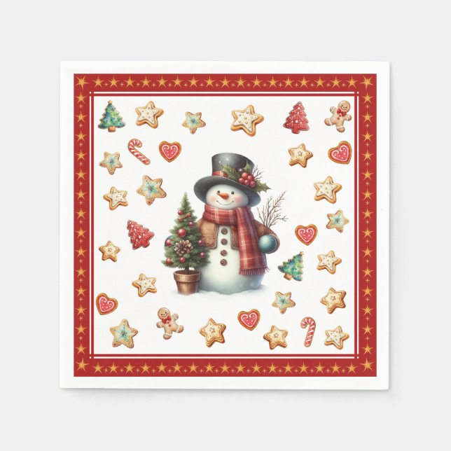 Paper Napkin Cocktail Snowman Christmas Cookies Serviette (Vorderseite)