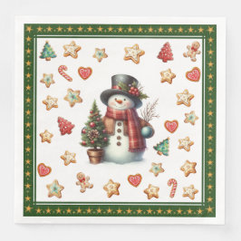 Paper Napkin Dinner Snowman and Christmas Cookies Serviette