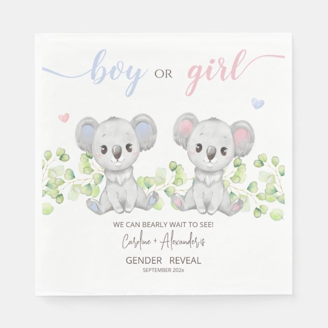 Paper Napkin für Koala Gender Reveal Party. Serviette (Vorderseite)