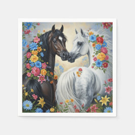 Paper Napkin Horses framed in flowers Serviette