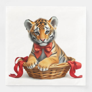 Paper Napkin, kleiner Tigerbecher in einem Korb Serviette