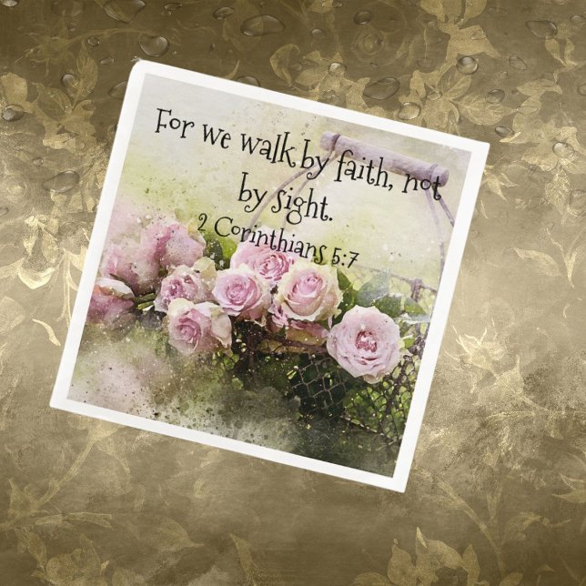 Paper Napkin Pink Roses Floral Faith Scripting Serviette (Von Creator hochgeladen)