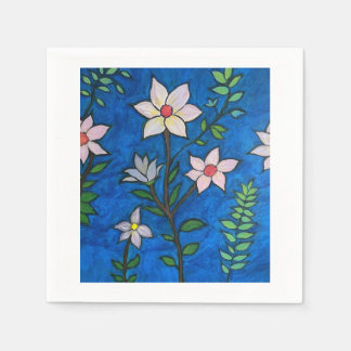 Paper Napkin Set with Flowers on a Blue Background Serviette