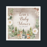 Paper Napkin Winter Woodland Animals White Floral Serviette<br><div class="desc">Winter Woodland Animals White Floral Silver Snowflakes Baby Shower Napkin Wording can be change into any chance.</div>