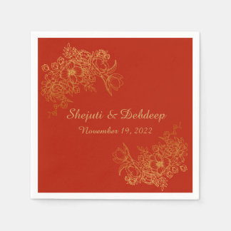 Paper Napkin with Elegant Red & Gold Serviette