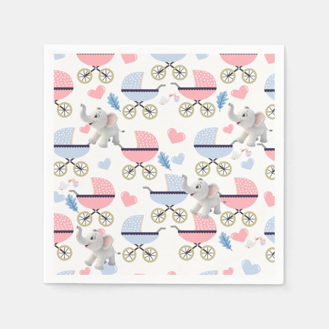 Paper Napkins Baby Stroller Elephant Stork  Serviette (Vorderseite)
