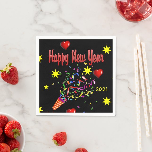 Paper Napkins, Black Happy New Year 2021 Serviette (Beispiel)
