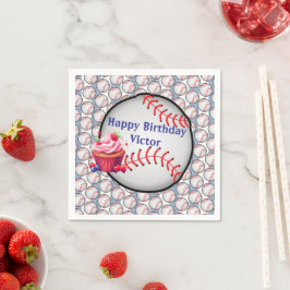 Paper Napkins Blue White Stripe Birthday Baseball Serviette