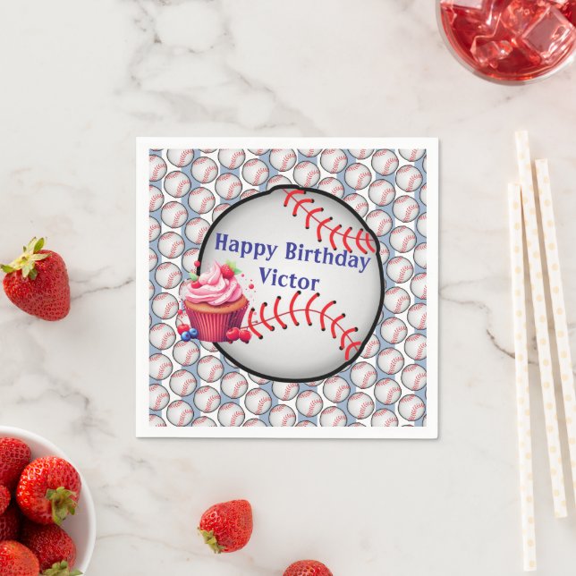 Paper Napkins Blue White Stripe Birthday Baseball Serviette (Beispiel)