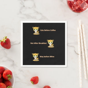 Paper Napkins, Cat Wine Coffee Breakfast Serviette