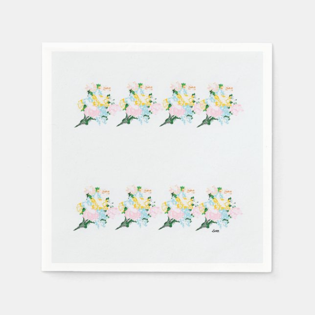 Paper Napkins : Frühlingsblumen innerhalb eines Ne Serviette (Vorderseite)