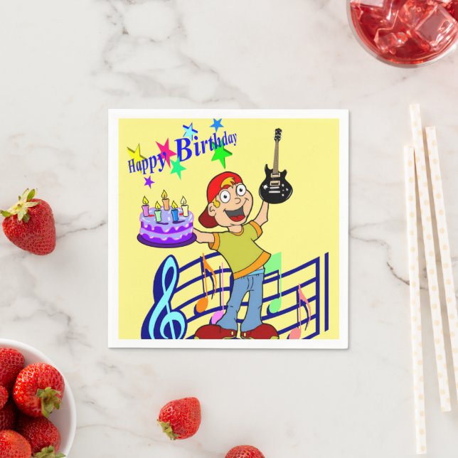 Paper Napkins, Happy Birthday Boy Gitarre Music Serviette (Beispiel)