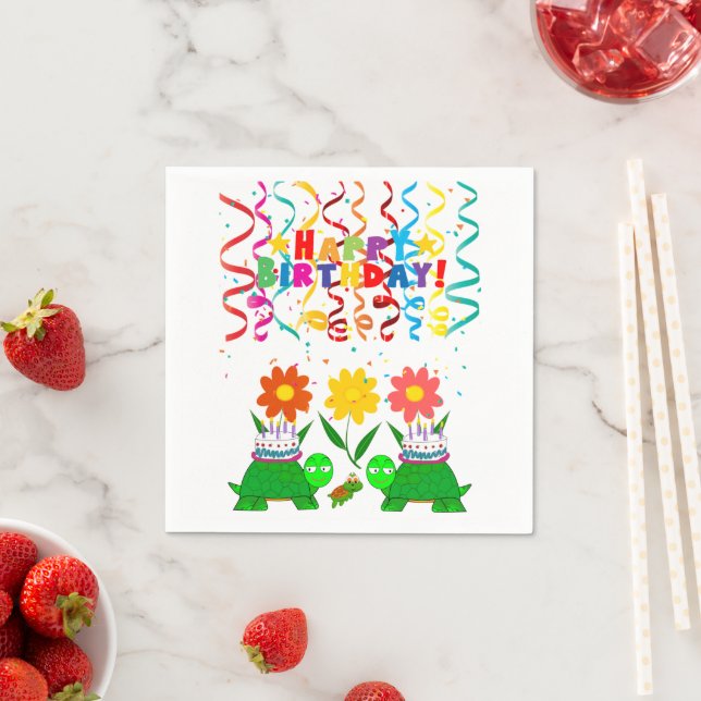 Paper Napkins, Happy Birthday Confetti Turtles Serviette (Beispiel)