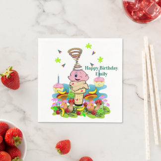 Paper Napkins, Happy Birthday Pink Cupcake Serviette