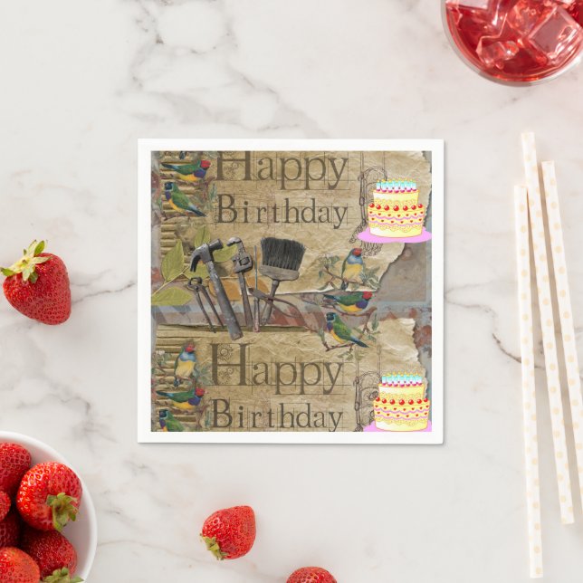 Paper Napkins, Happy Birthday Vintag Tools Cake Serviette (Beispiel)