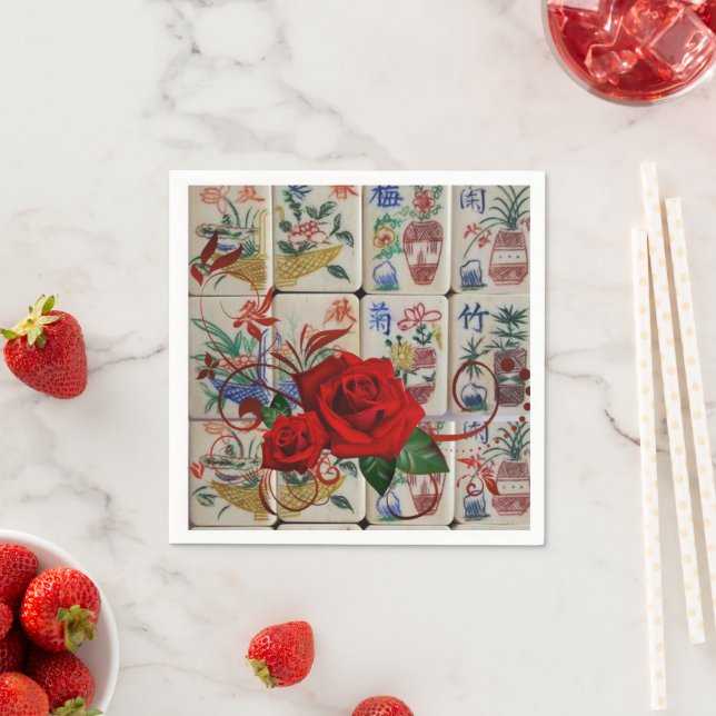 Paper Napkins, Mahjong Napkins Rote Rose Serviette (Beispiel)
