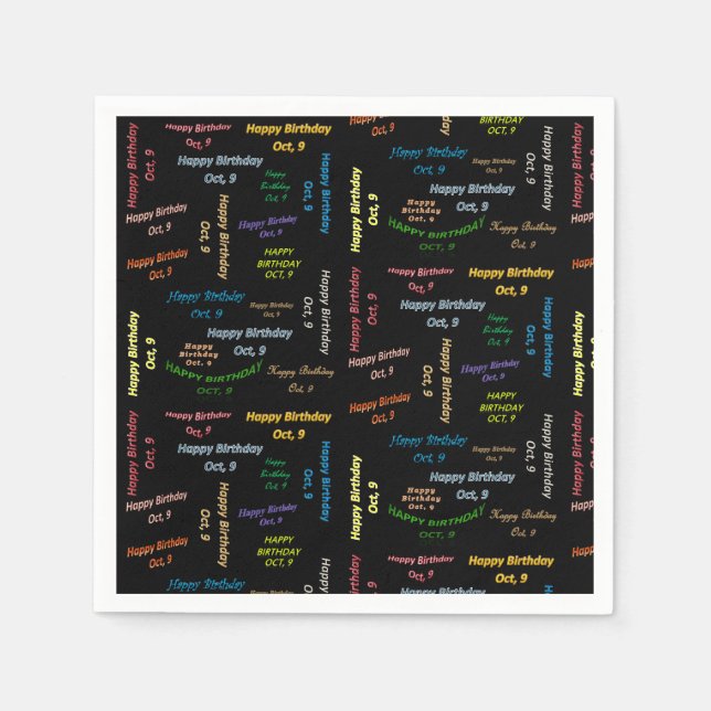 Paper Napkins Oktober, 9. Geburtstag Serviette (Vorderseite)