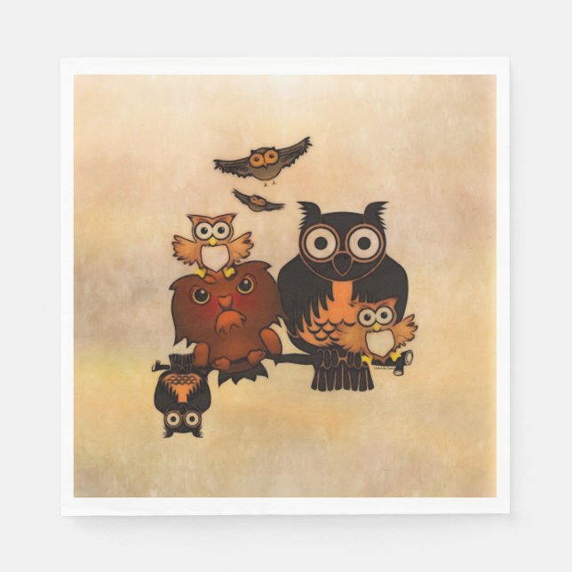 Paper Napkins Owl Familie Serviette (Vorderseite)