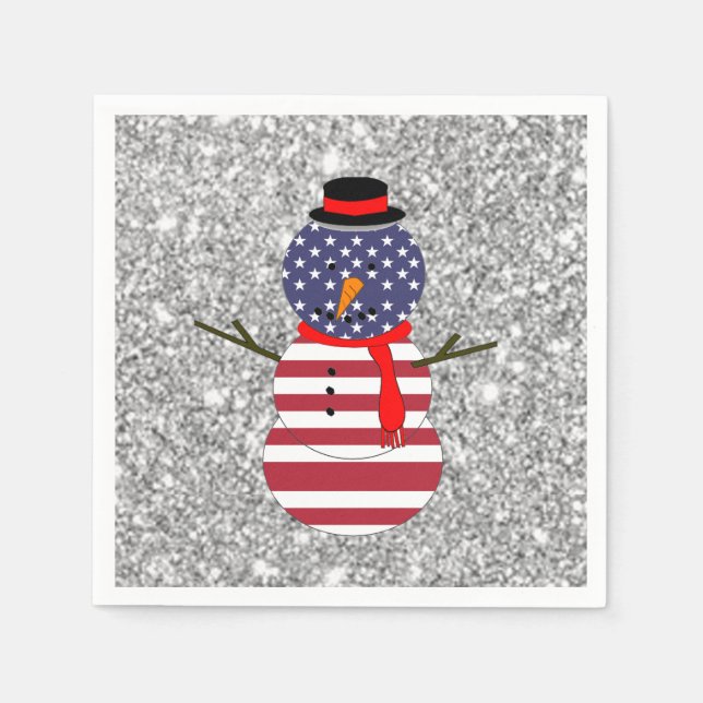 Paper Napkins Patriotic USA Flagge Snowman Weihnac Serviette (Vorderseite)
