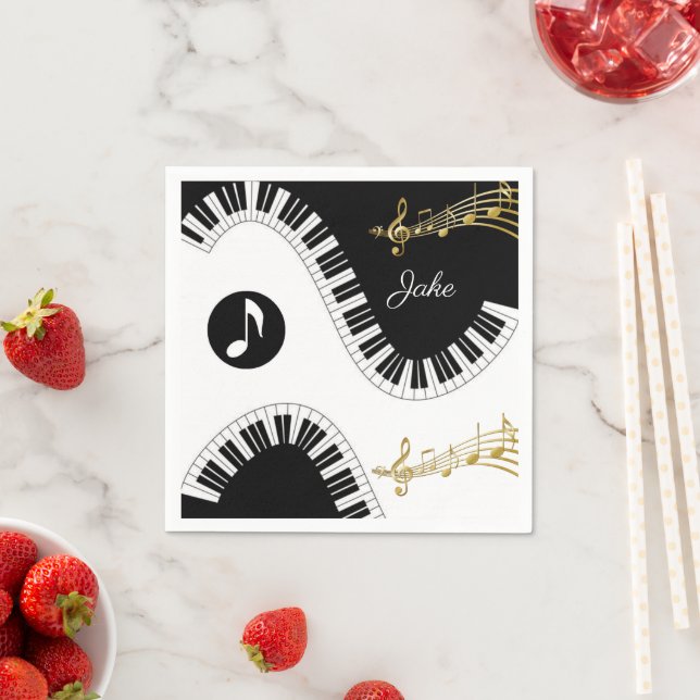 Paper Napkins, Piano White Black Gold Musiknoten Serviette (Beispiel)