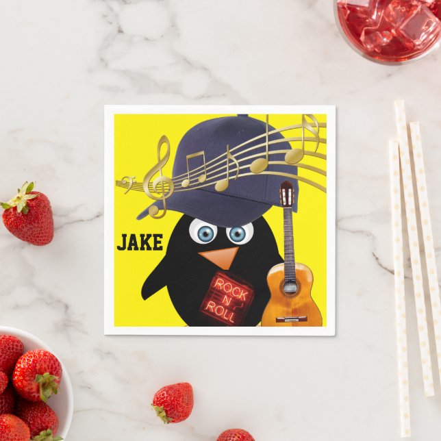 Paper Napkins, Pinguin Guitar Rock'n'Roll Serviette (Beispiel)