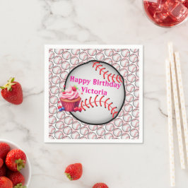 Paper Napkins Pink White Stripe Birthday Baseball Serviette