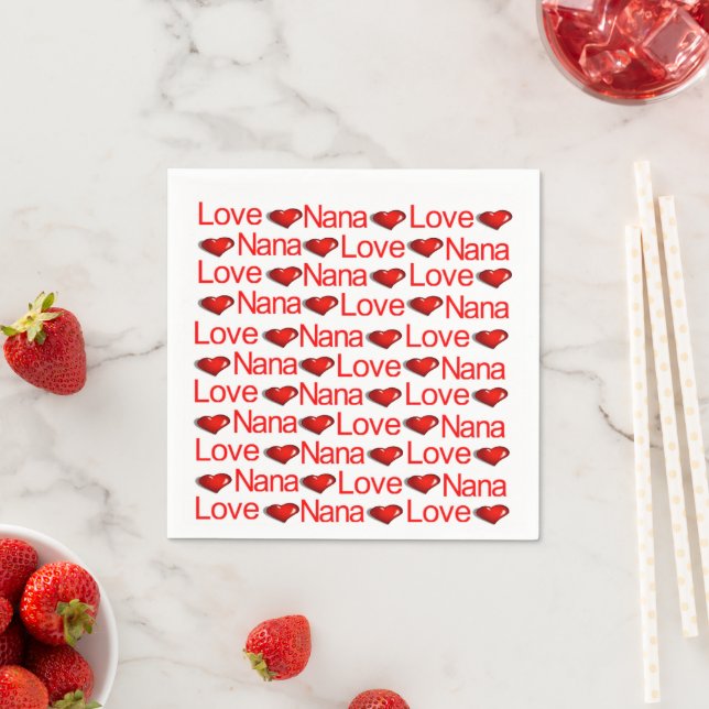 Paper Napkins, Red Hearts Liebe Nana Serviette (Beispiel)