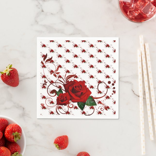 Paper Napkins, Red Rose Floral Serviette (Beispiel)
