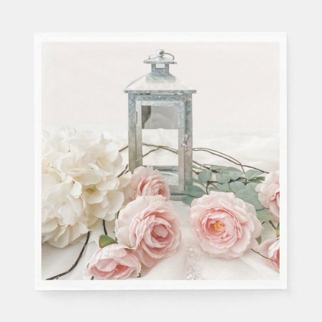 Paper Napkins: Schöne rosa Peonies und Rose Serviette (Vorderseite)