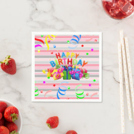 Paper Napkins, Stripe Happy Birthday Serviette