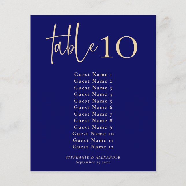 PAPER Navy and Gold Tischnummer & Seetabelle (Vorderseite)