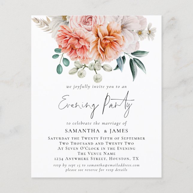 PAPER Peonies Coral QR Hochzeiten Abend Party Flyer (Vorne)