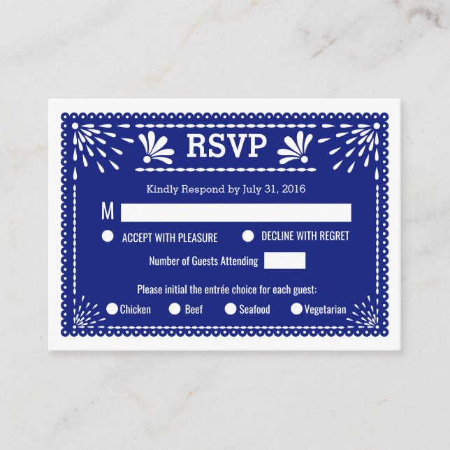 Paper Picado Colorful Mexican Wedding RSVP Begleitkarte (Vorderseite)