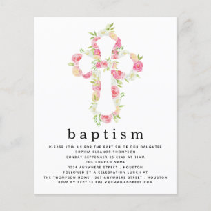 PAPER Pink Florals Cross Baptismus Einladung Flyer