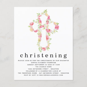 PAPER Pink Florals Cross Christening Flyer