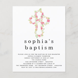 PAPER Pink Florals Cross Taufe Einladung Flyer