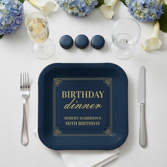 Paper Plate Birthday Party Navy & Gold 80th Pappteller (SEE FULL SUITE AT BOTTOM)