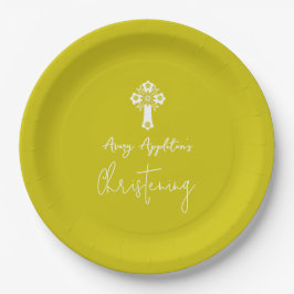 Paper Plate Floral Cross Christening Yellow Pappteller